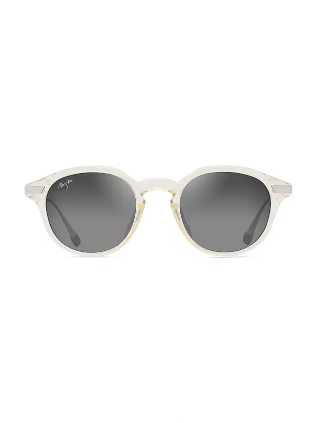 Maui Jim Men's Momi 49MM Round Sunglasses - Shiny Transparent Yellow Grey