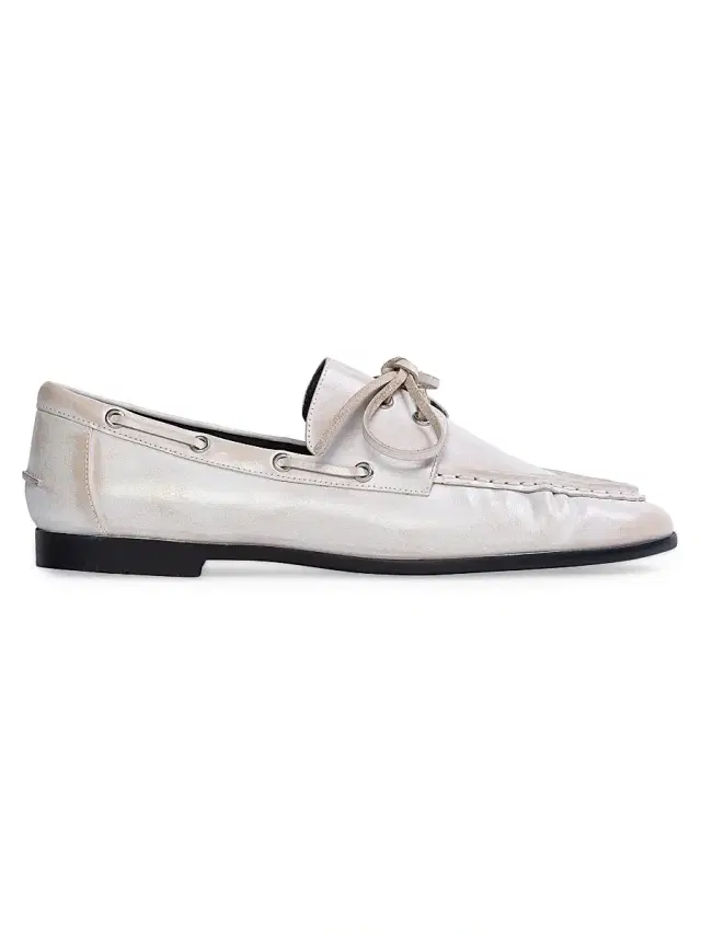Black Suede Studio Women's Davy Boatshoe Loafers - White Leather - Size 10