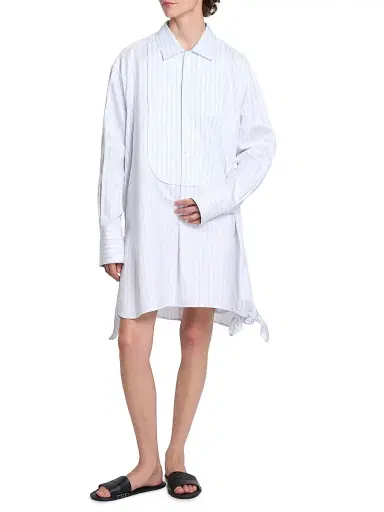 JW Anderson Women's Knotted-Hem Striped-Cotton Shirtdress - White Blue | Thumbnail 3 JW Anderson Women's Knotted-Hem Striped-Cotton Shirtdress - White Blue | Thumbnail 3
