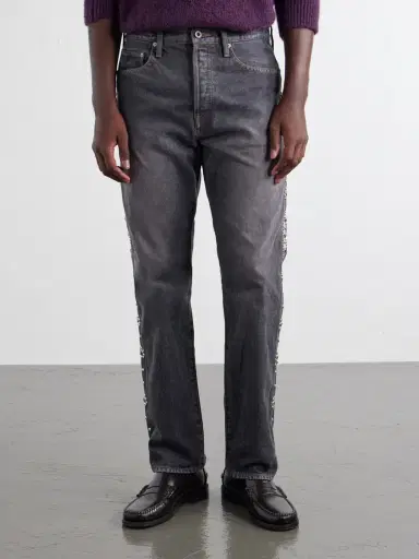 KAPITAL Monkey Cisco Straight-Leg Leather-Trimmed Embellished Jeans - Men | Thumbnail 3 KAPITAL Monkey Cisco Straight-Leg Leather-Trimmed Embellished Jeans - Men | Thumbnail 3