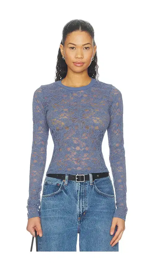 Michael Lauren Vero Long Sleeve Fitted Lace Top