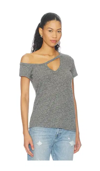Michael Lauren Zire Aysmmetrical Cold Shoulder V-neck Keyhole Tee | Thumbnail 2