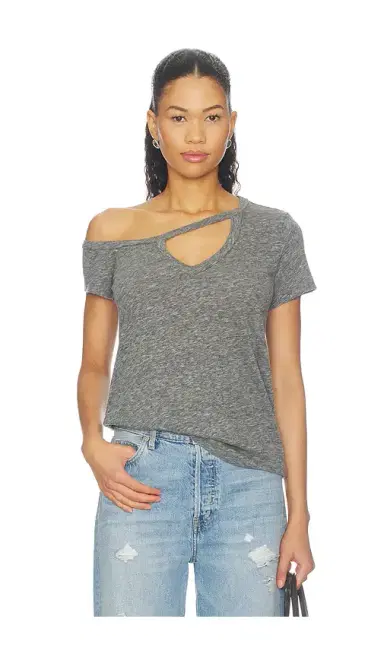 Michael Lauren Zire Aysmmetrical Cold Shoulder V-neck Keyhole Tee | Thumbnail 1