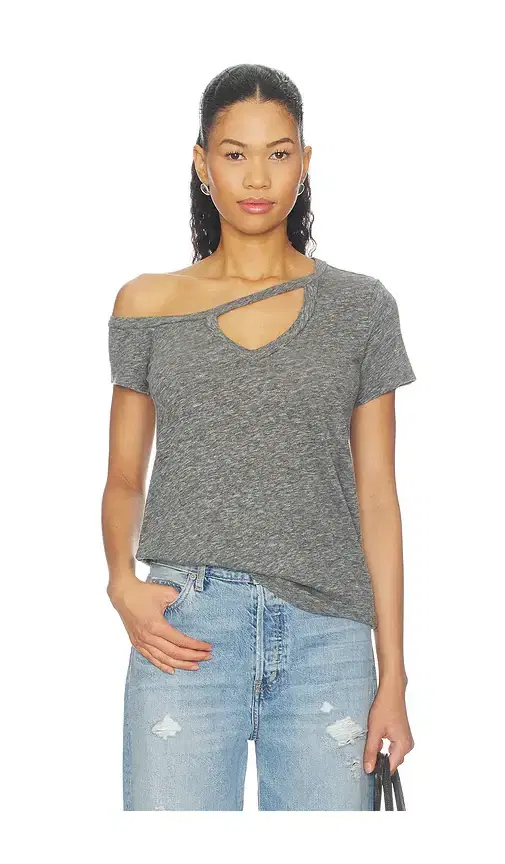 Michael Lauren Zire Aysmmetrical Cold Shoulder V-neck Keyhole Tee