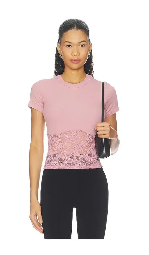 Michael Lauren Ember Rib Lace Short Sleeve Tee