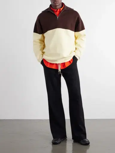 Loewe Anagram-Embossed Two-Tone Cotton-Blend Jersey Half-Zip Sweater - Men | Thumbnail 2