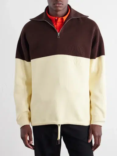 Loewe Anagram-Embossed Two-Tone Cotton-Blend Jersey Half-Zip Sweater - Men | Thumbnail 3