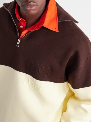 Loewe Anagram-Embossed Two-Tone Cotton-Blend Jersey Half-Zip Sweater - Men | Thumbnail 5