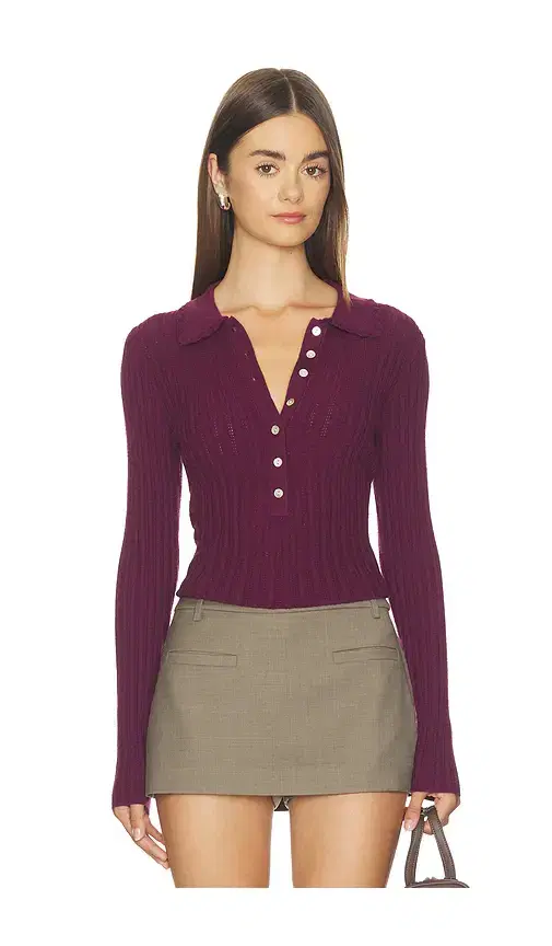 525 America Tabitha Crochet Collar Long Sleeve Henley