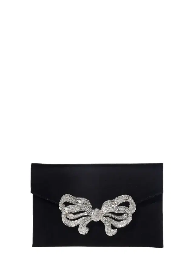 Judith Leiber Couture Crystal Bow Satin Envelope Clutch Bag