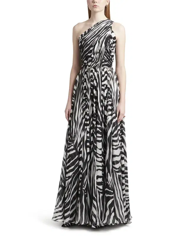 Dolce & Gabbana Zebra-Print One-Shoulder Silk Chiffon Gown