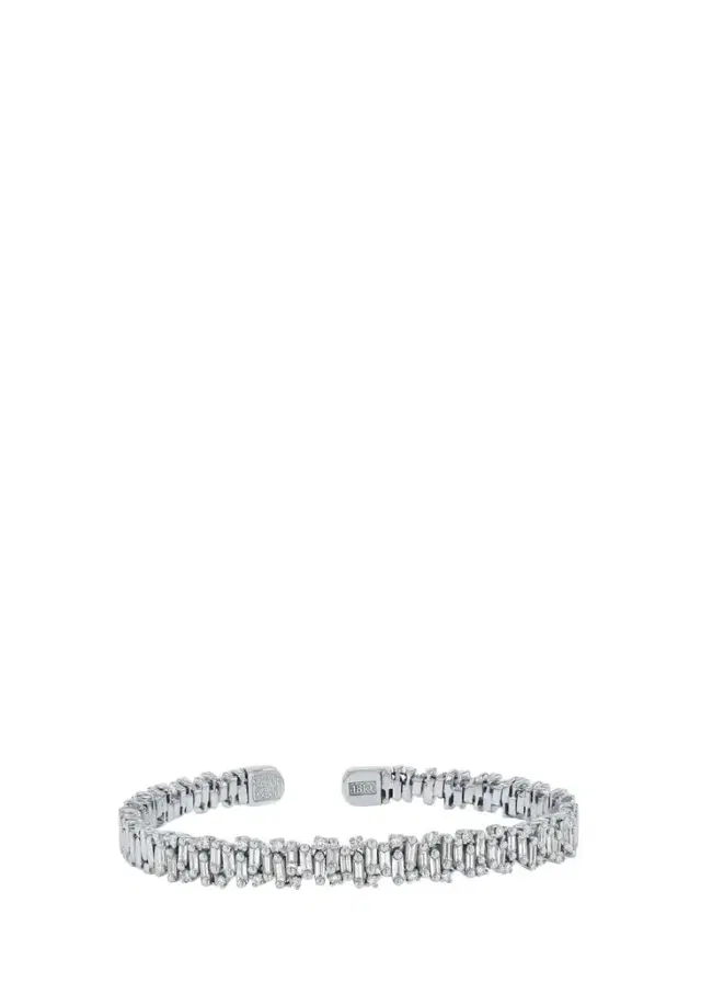 Suzanne Kalan 18K White Gold OAK Shimmer Baguette and Round Diamond Bangle Bracelet