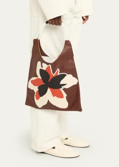 Plan C Floral Applique Leather Shopper Tote Bag | Thumbnail 2