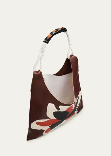 Plan C Floral Applique Leather Shopper Tote Bag | Thumbnail 4