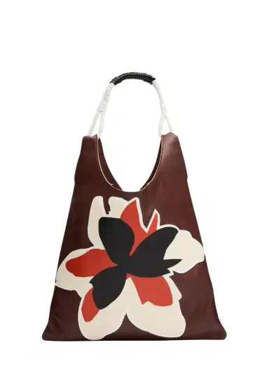 Plan C Floral Applique Leather Shopper Tote Bag | Thumbnail 1
