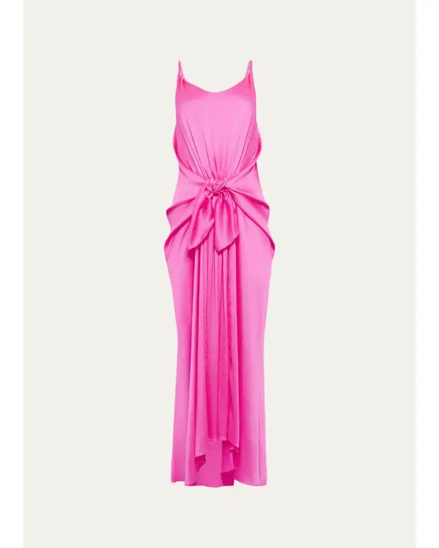 JW Anderson Sleeveless Knotted Crinkle Silk Maxi Dress