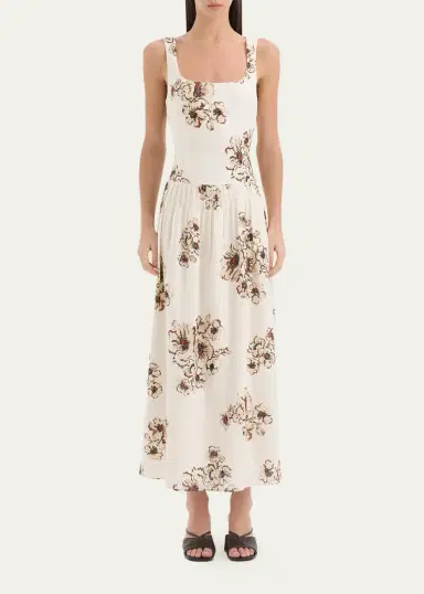 SIR. Freja Floral Linen Midi Dress | Thumbnail 2 SIR. Freja Floral Linen Midi Dress | Thumbnail 2