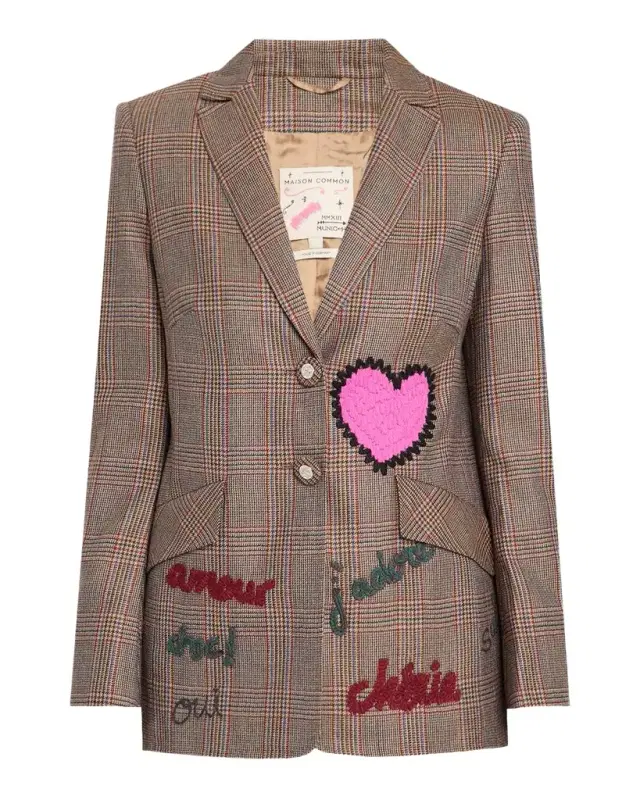 Maison Common Embroidered Glen Plaid Single-Breasted Jacket
