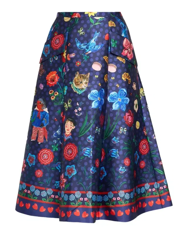 MAISON COMMON Printed Micado Satin Midi Skirt