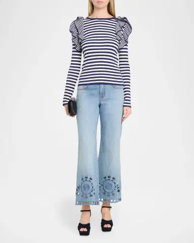 MAISON COMMON Striped Cotton Rib Ruffle-Shoulder Sweater | Thumbnail 2