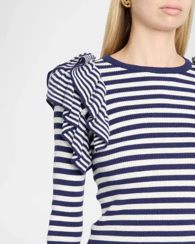 MAISON COMMON Striped Cotton Rib Ruffle-Shoulder Sweater | Thumbnail 5