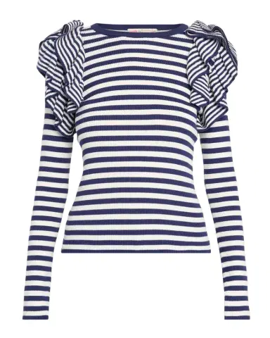 MAISON COMMON Striped Cotton Rib Ruffle-Shoulder Sweater | Thumbnail 1