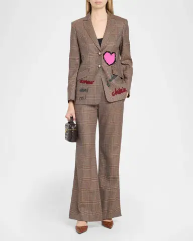 Maison Common Glen Plaid Wool Flared Trousers | Thumbnail 2