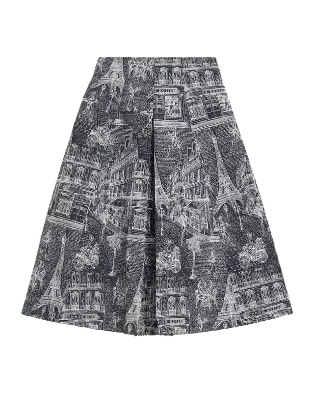 MAISON COMMON Scribble Cotton Jacquard Pleated Midi Skirt