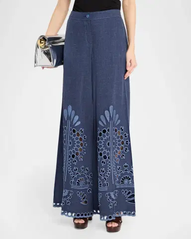 MAISON COMMON Cutwork Embroidered Cotton Wide-Leg Pants | Thumbnail 4 MAISON COMMON Cutwork Embroidered Cotton Wide-Leg Pants | Thumbnail 4