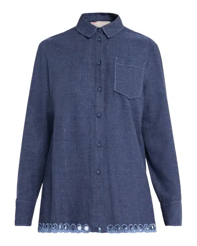 MAISON COMMON Cutwork Embroidered Cotton Button-Down Shirt