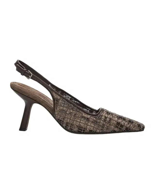 Brunello Cucinelli Monili-Embroidered Check Slingback Pumps
