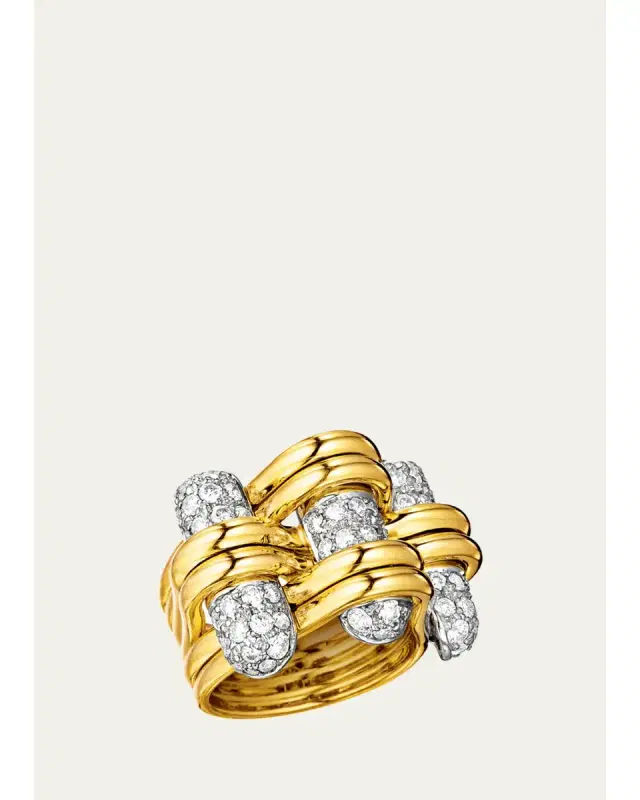 VERDURA 18K Yellow Gold and Platinum Diamond Trio Ring
