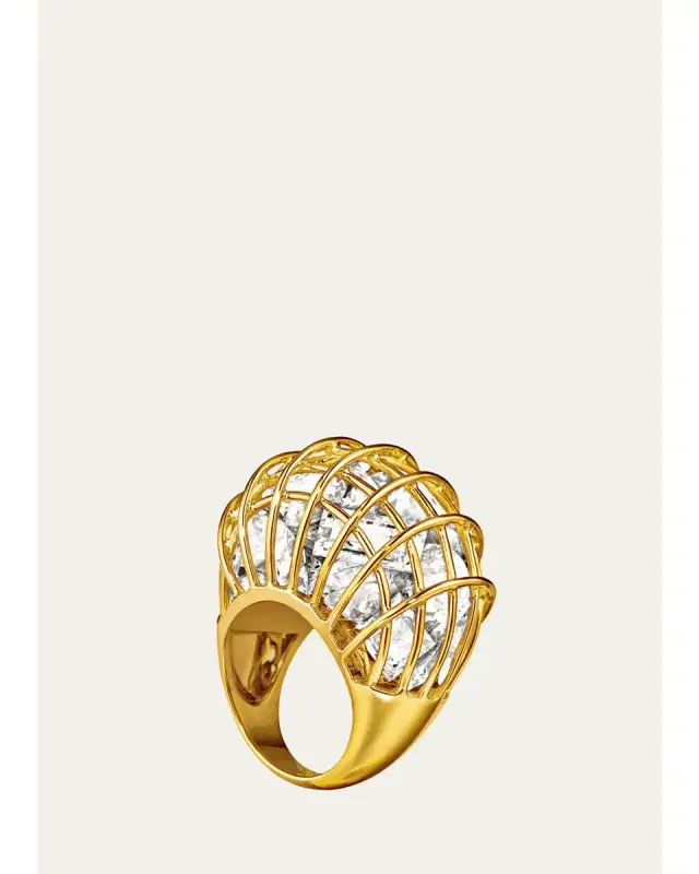 VERDURA 18K Yellow Gold Rock Crystal Caged Ring