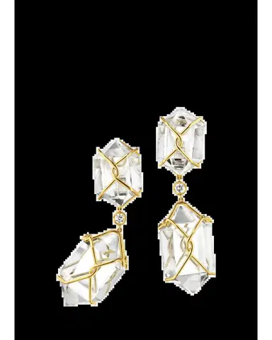 VERDURA 18K Yellow Gold Herkimer Diamond Caged Pendant Earrings | Thumbnail 2