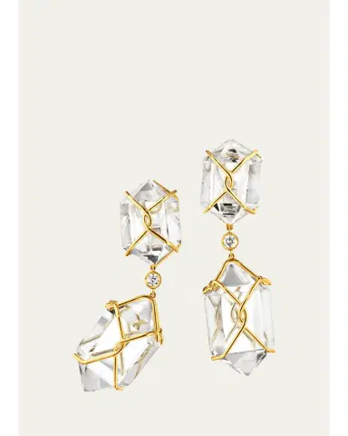VERDURA 18K Yellow Gold Herkimer Diamond Caged Pendant Earrings | Thumbnail 1
