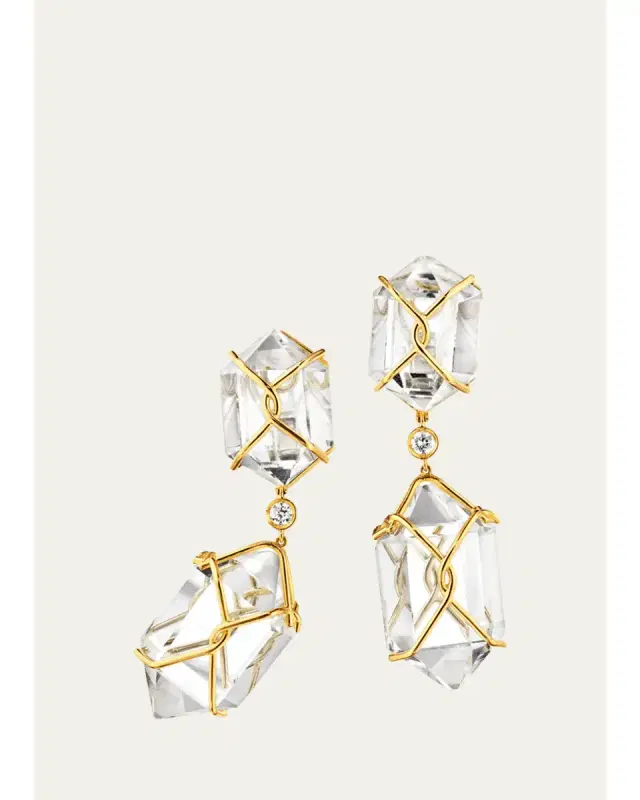 VERDURA 18K Yellow Gold Herkimer Diamond Caged Pendant Earrings