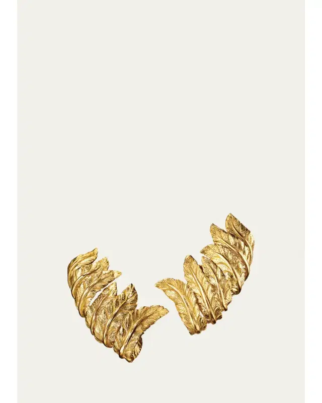 VERDURA 18K Yellow Gold Feather Cuff Earrings