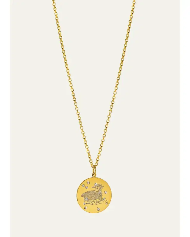 VERDURA 18K Yellow Gold Diamond Zodiac Necklace, Aries