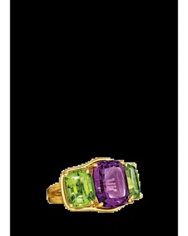 VERDURA 18K Yellow Gold Amethyst and Peridot 3-Stone Ring | Thumbnail 2