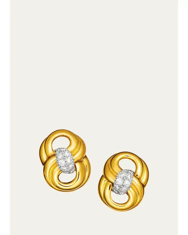 VERDURA 18K Yellow Gold and Platinum Diamond Figure 8 Clip-On Earrings