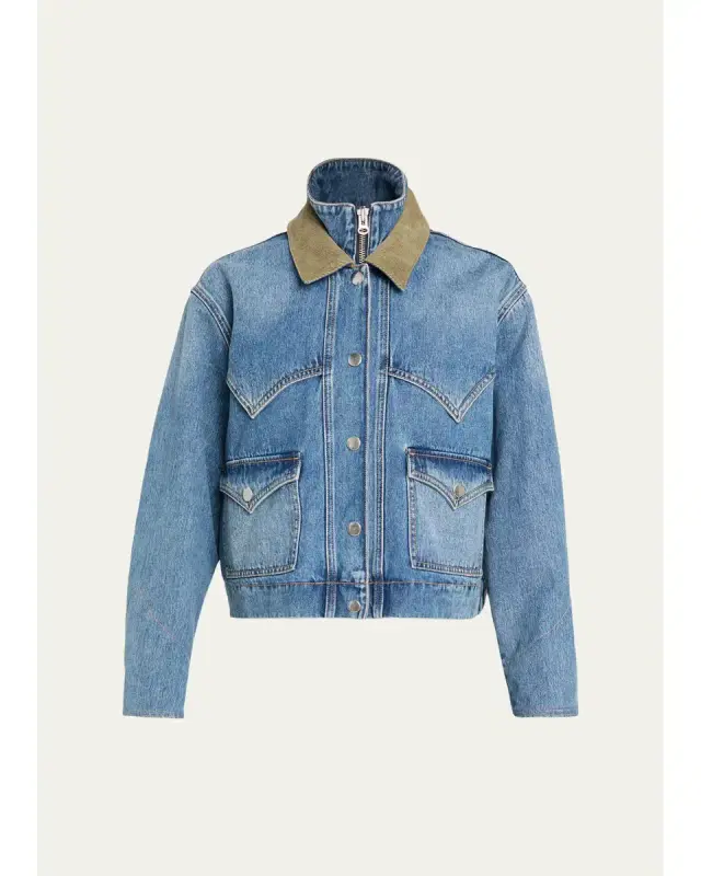 Veronica Beard Wegner Layered Corduroy-Collar Denim Jacket
