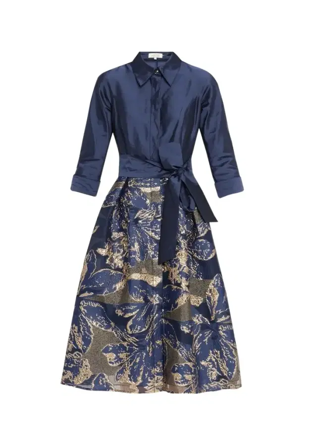 Rickie Freeman for Teri Jon Metallic Taffeta Jacquard Midi Shirtdress