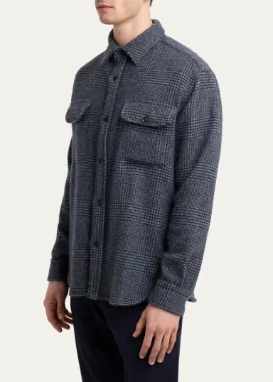 Brioni Men's Vagabond Cashmere Plaid Overshirt | Thumbnail 4