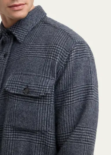 Brioni Men's Vagabond Cashmere Plaid Overshirt | Thumbnail 5