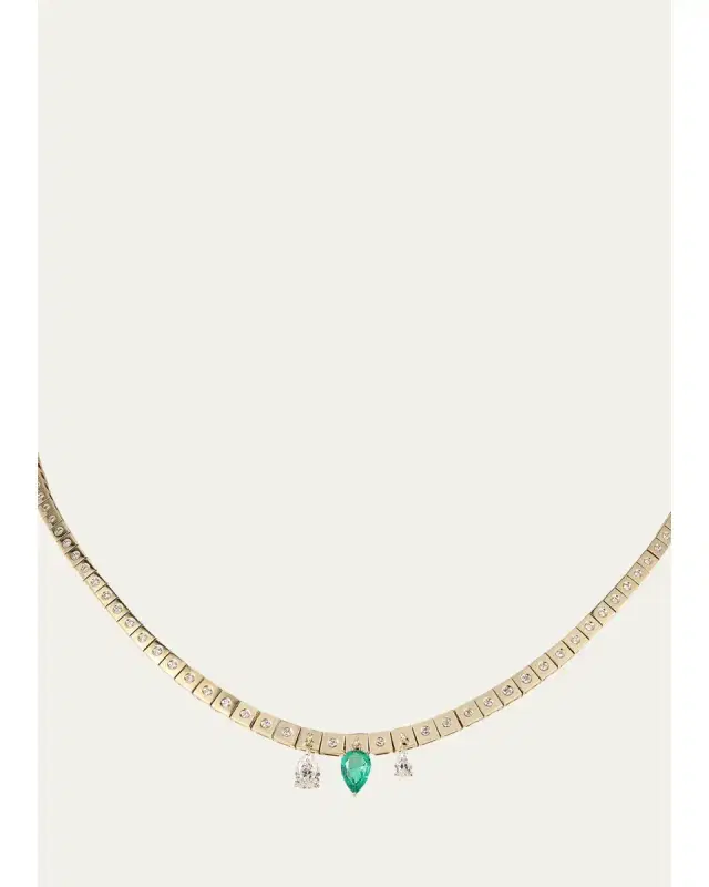 Type Jewelry LEGGO Fringe Emerald and Diamond Tennis Necklace