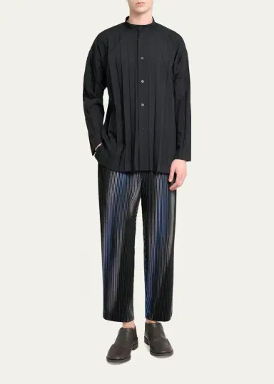Homme Plissé Issey Miyake Men's Edge Pleated Band-Collar Shirt | Thumbnail 2