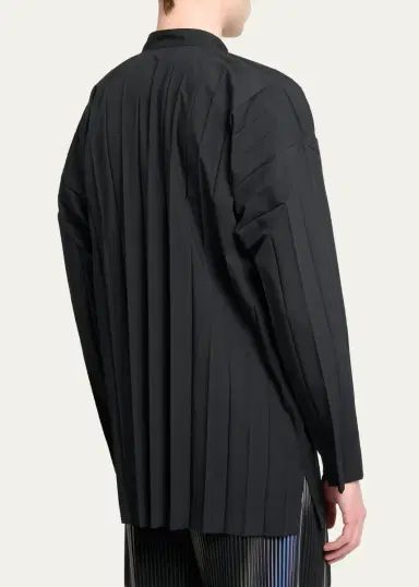 Homme Plissé Issey Miyake Men's Edge Pleated Band-Collar Shirt | Thumbnail 3