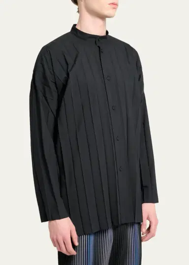 Homme Plissé Issey Miyake Men's Edge Pleated Band-Collar Shirt | Thumbnail 4
