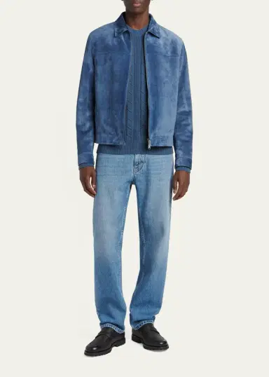 Zegna Men's Suede Full-Zip Blouson | Thumbnail 2