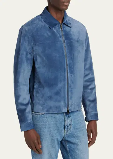 Zegna Men's Suede Full-Zip Blouson | Thumbnail 4